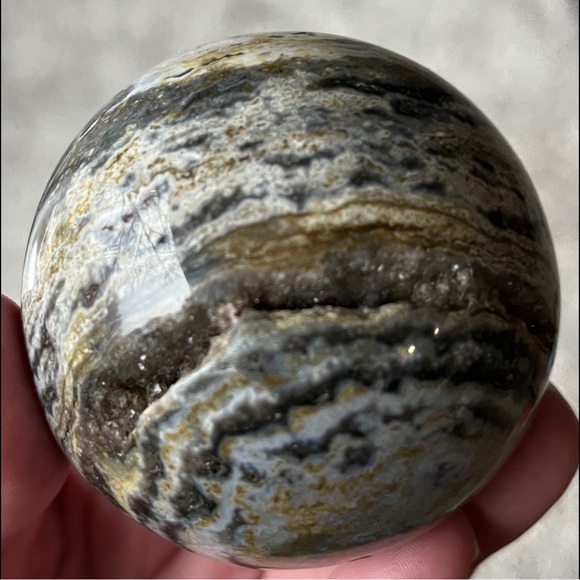 β¨ HP β¨ Ocean Jasper Sphere β¨ w/ Druzy Pockets β¨ - Picture 9 of 10
